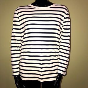 Joe Fresh White Navy Striped Breton shirt style Long sleeve T-shirt 2X